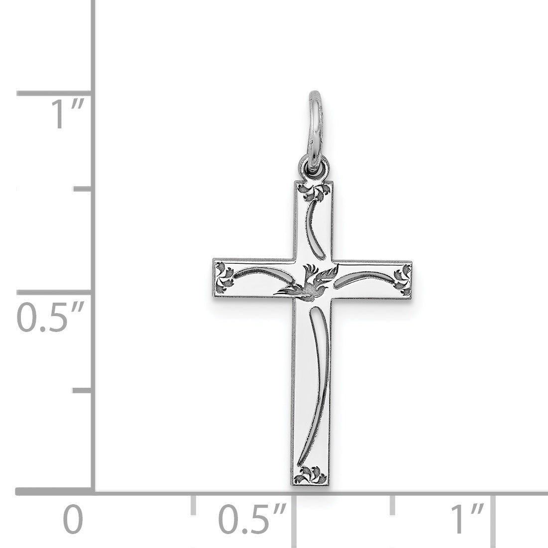 Sterling Silver Rhodium-Plated Laser Designed Cross Pendant