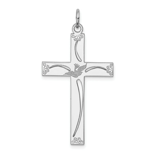 Sterling Silver Rhodium-Plated Laser Designed Cross Pendant