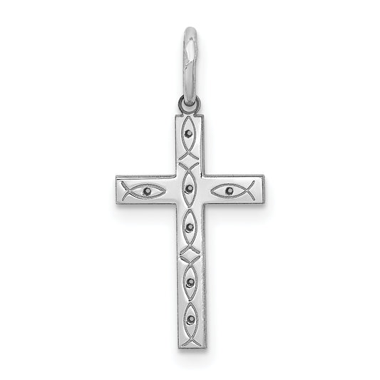 Sterling Silver Rhodium-Plated Laser Designed Cross Pendant