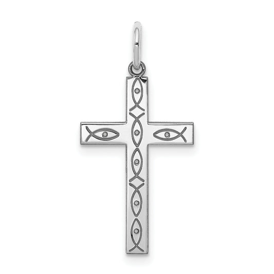 Sterling Silver Rhodium-Plated Laser Designed Cross Pendant