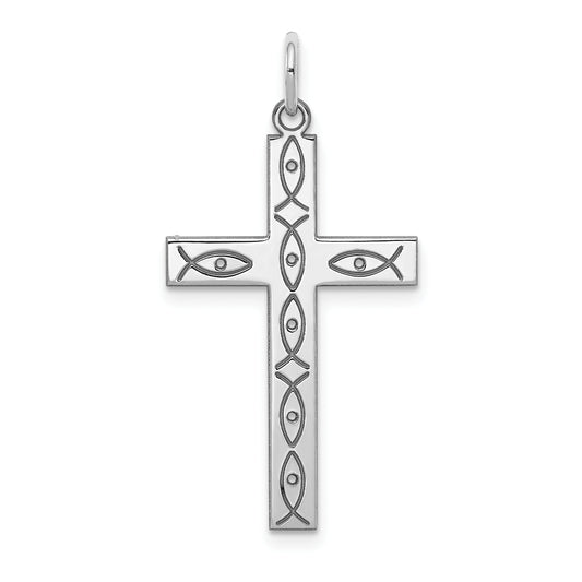 Sterling Silver Rhodium-Plated Laser Designed Cross Pendant