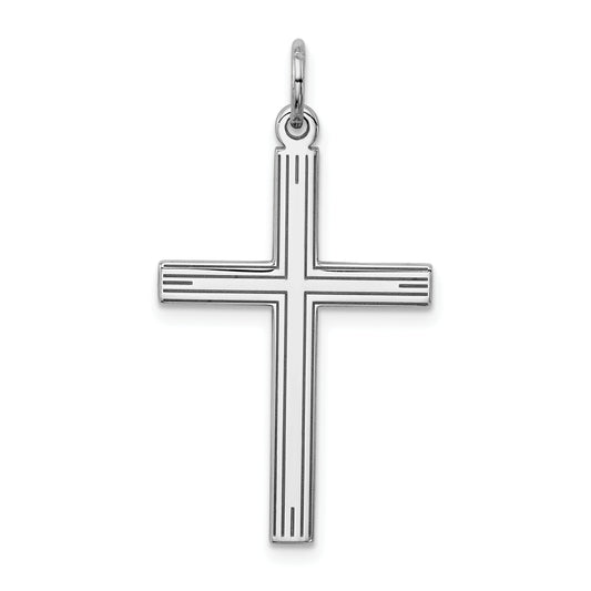 Sterling Silver Rhodium-Plated Laser Designed Cross Pendant