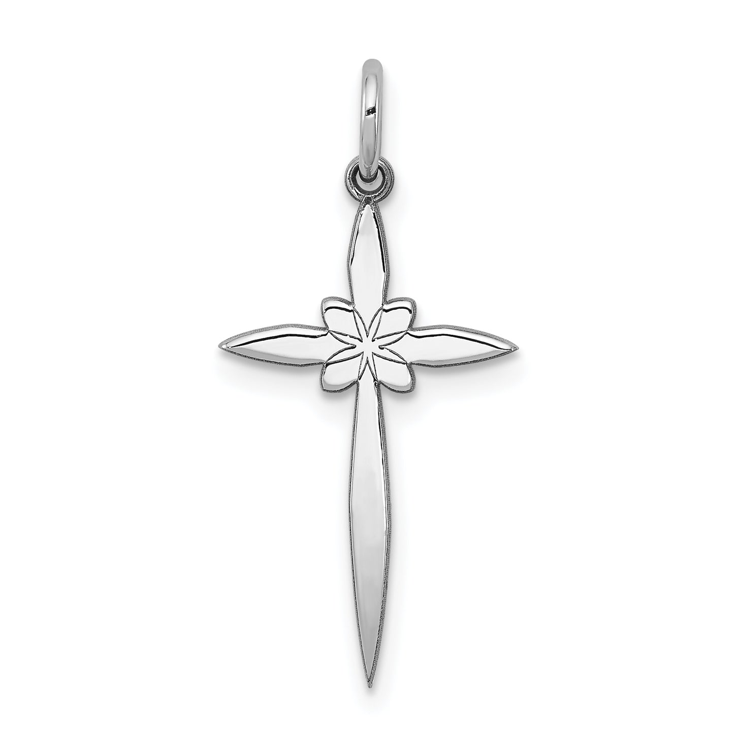 Sterling Silver Rhodium-Plated Laser Designed Cross Pendant