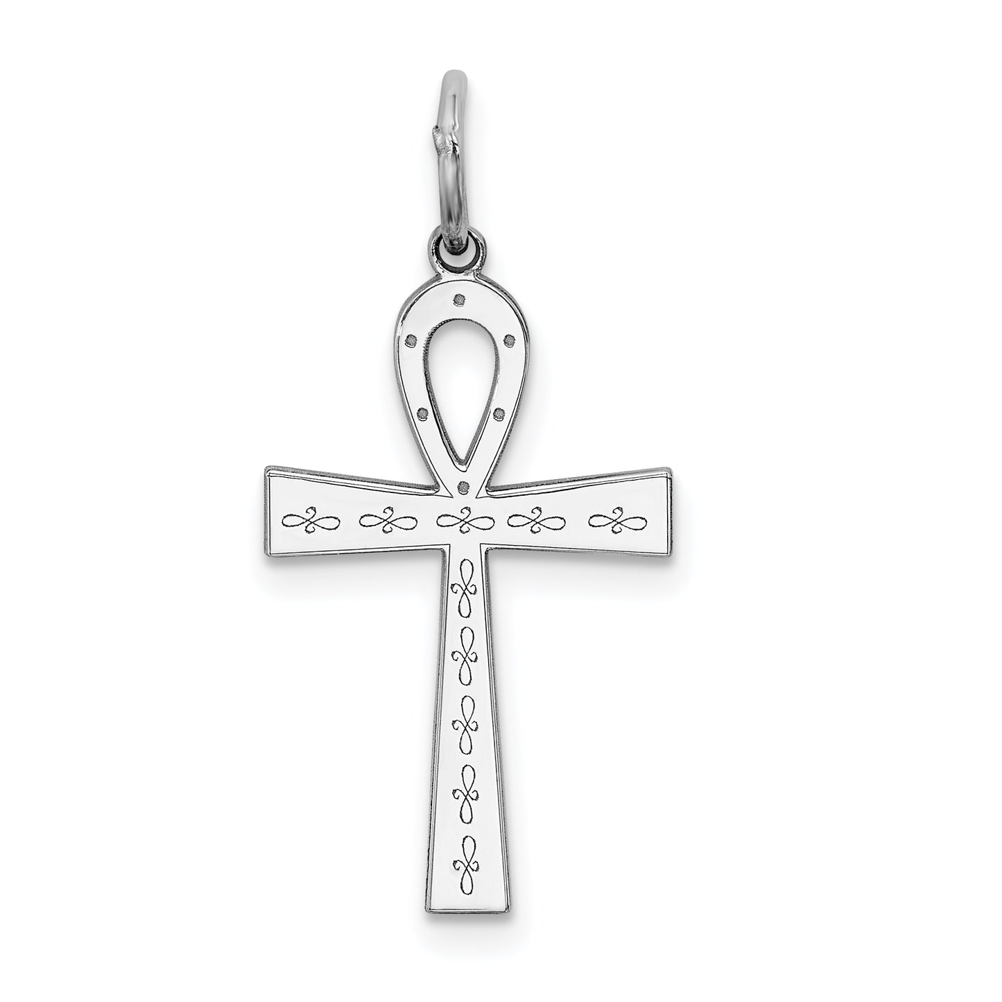 Sterling Silver Rhodium-Plated Laser Designed Cross Pendant