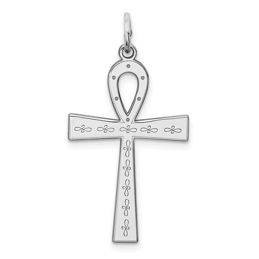 Sterling Silver Rhodium-Plated Laser Designed Cross Pendant