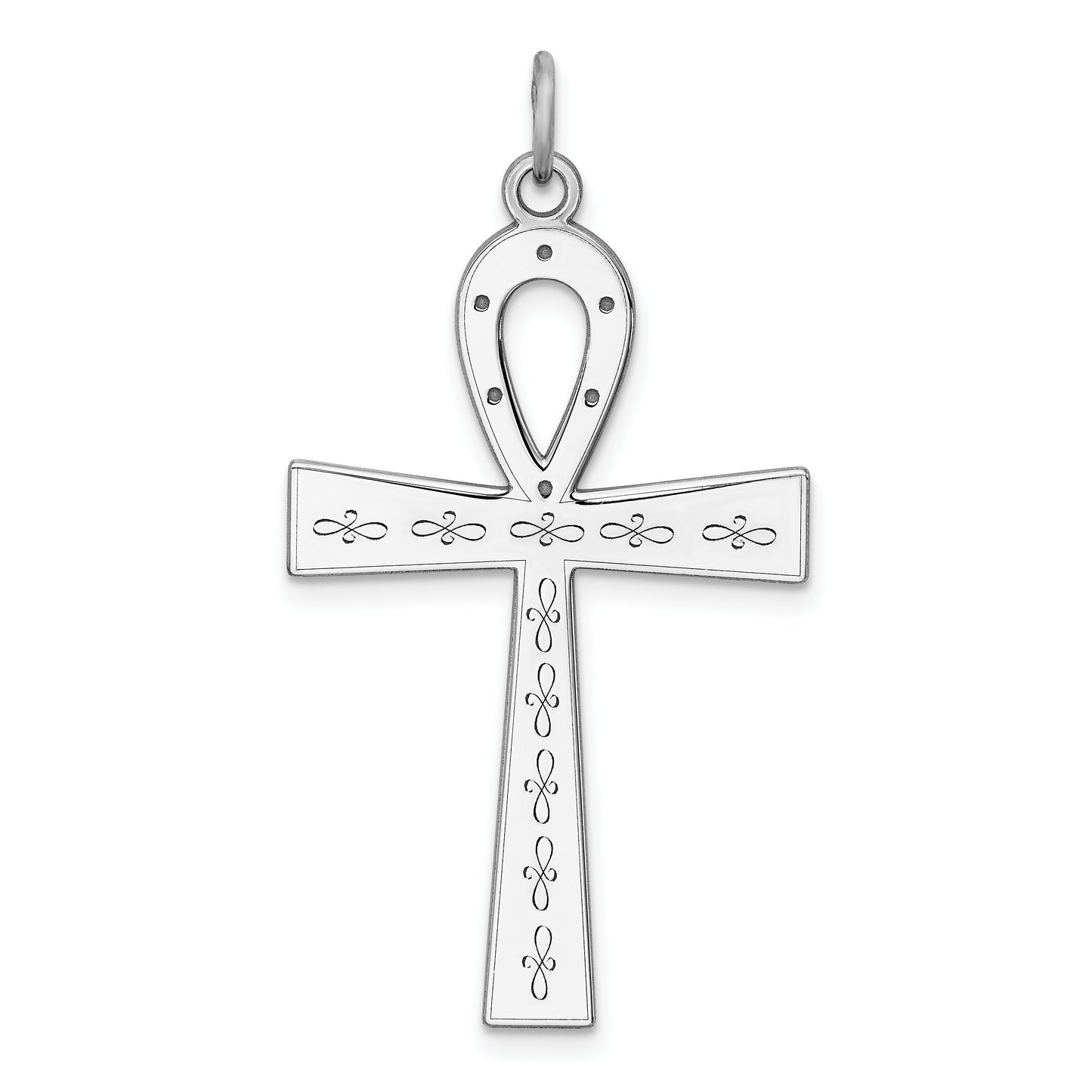 Sterling Silver Rhodium-Plated Laser Designed Cross Pendant