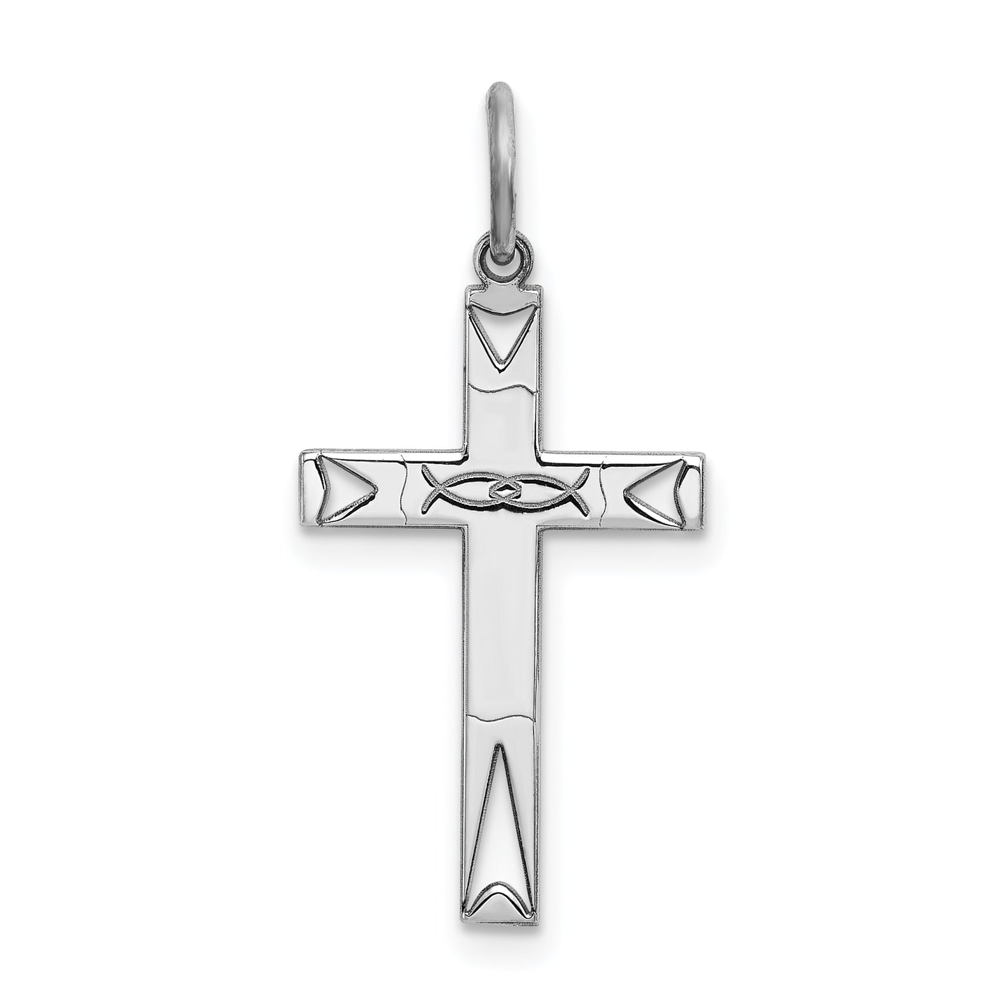 Sterling Silver Rhodium-Plated Laser Designed Cross Pendant