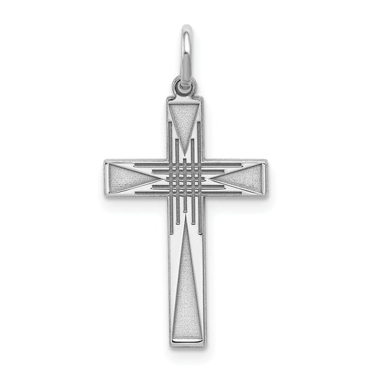 Sterling Silver Rhodium-Plated Laser Designed Cross Pendant