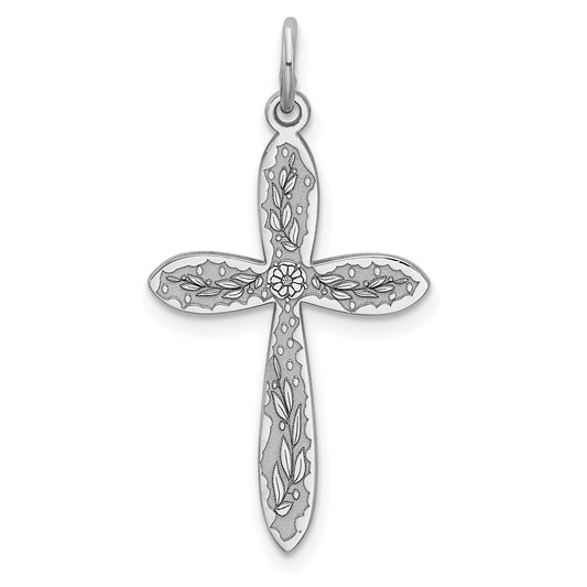 Sterling Silver Rhodium-Plated Laser Designed Cross Pendant