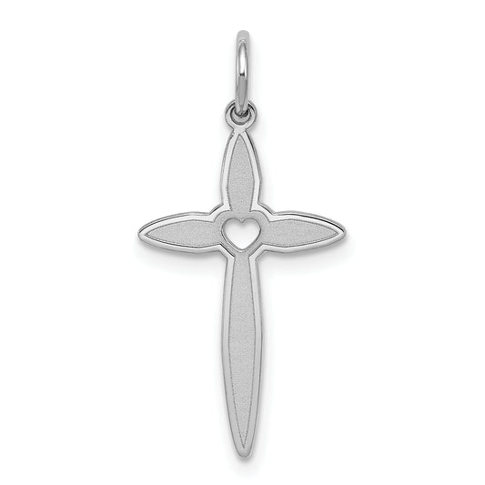 Sterling Silver Rhodium-Plated Laser Designed Cross Pendant