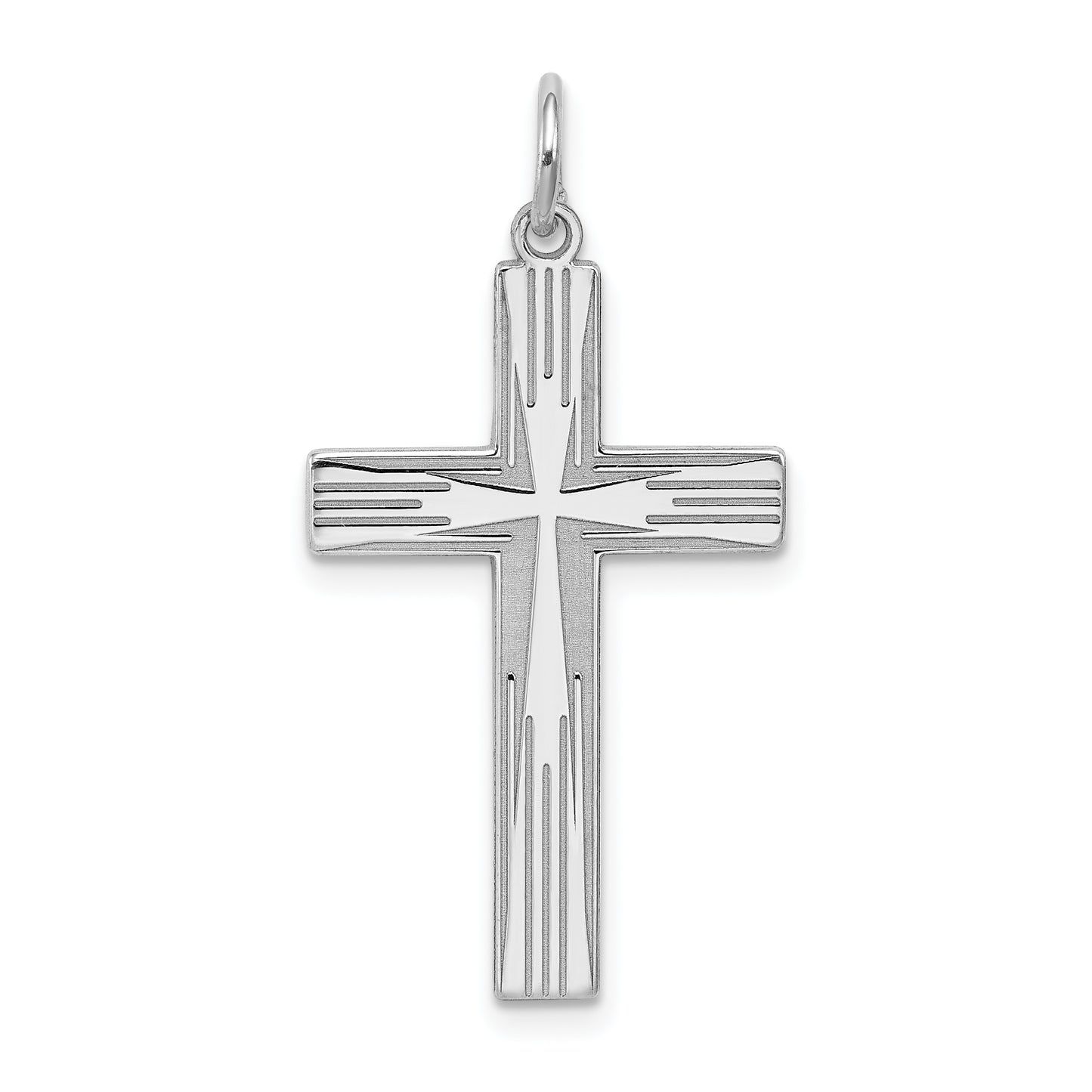 Sterling Silver Rhodium-Plated Laser Designed Cross Pendant