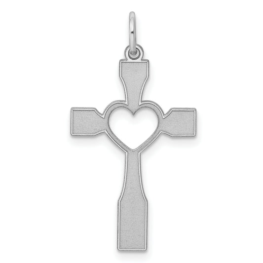 Sterling Silver Rhodium-Plated Laser Designed Cross Pendant