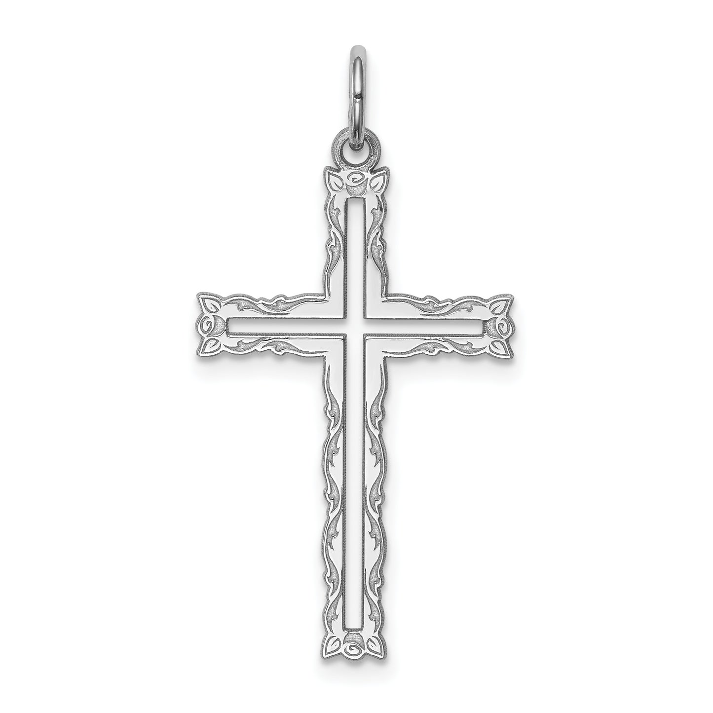 Sterling Silver Rhodium-Plated Laser Designed Cross Pendant