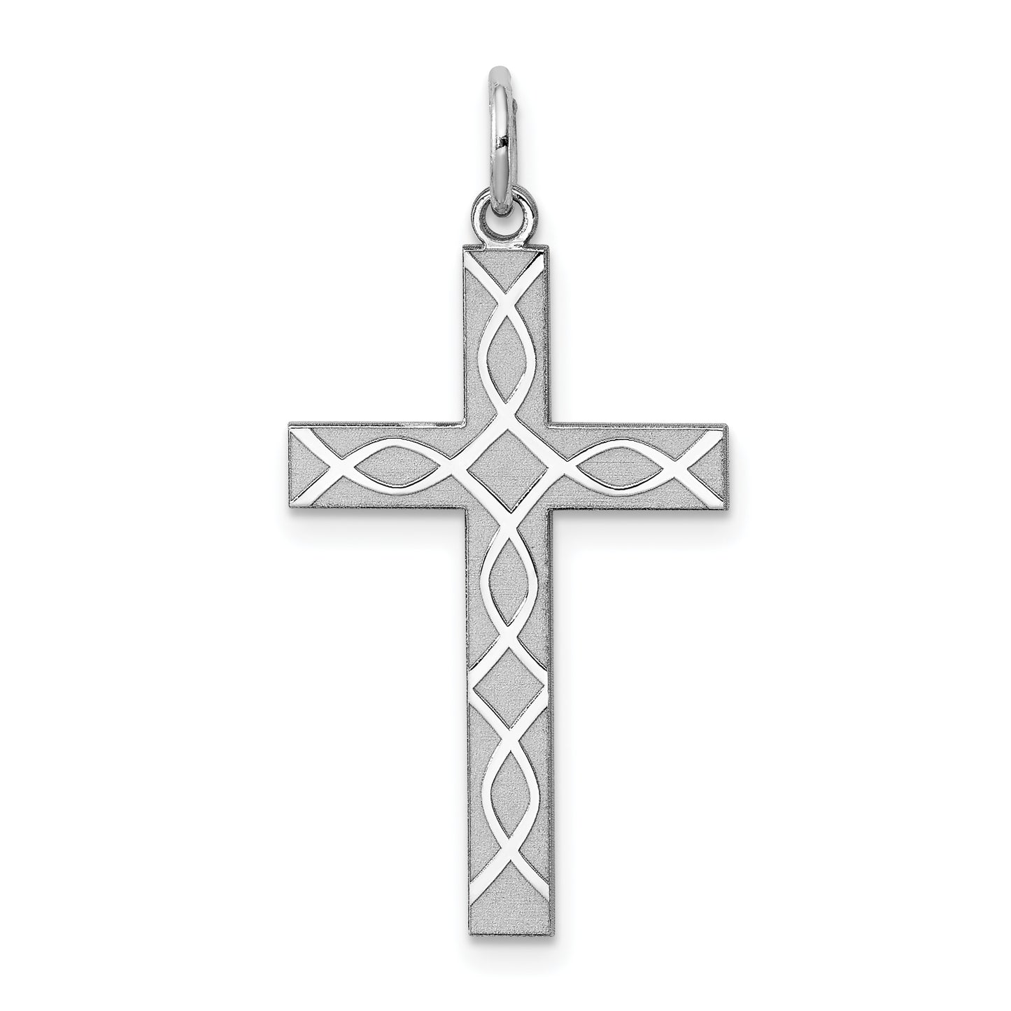 Sterling Silver Rhodium-Plated Laser Designed Cross Pendant