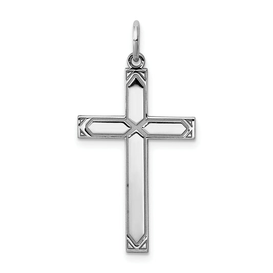 Sterling Silver Rhodium-Plated Laser Designed Cross Pendant