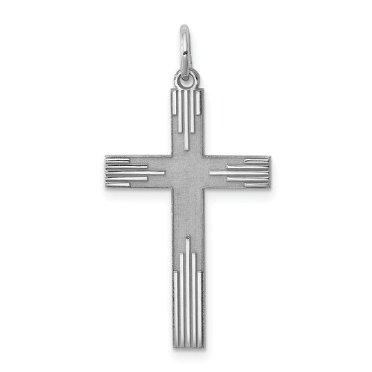 Sterling Silver Rhodium-Plated Laser Designed Cross Pendant