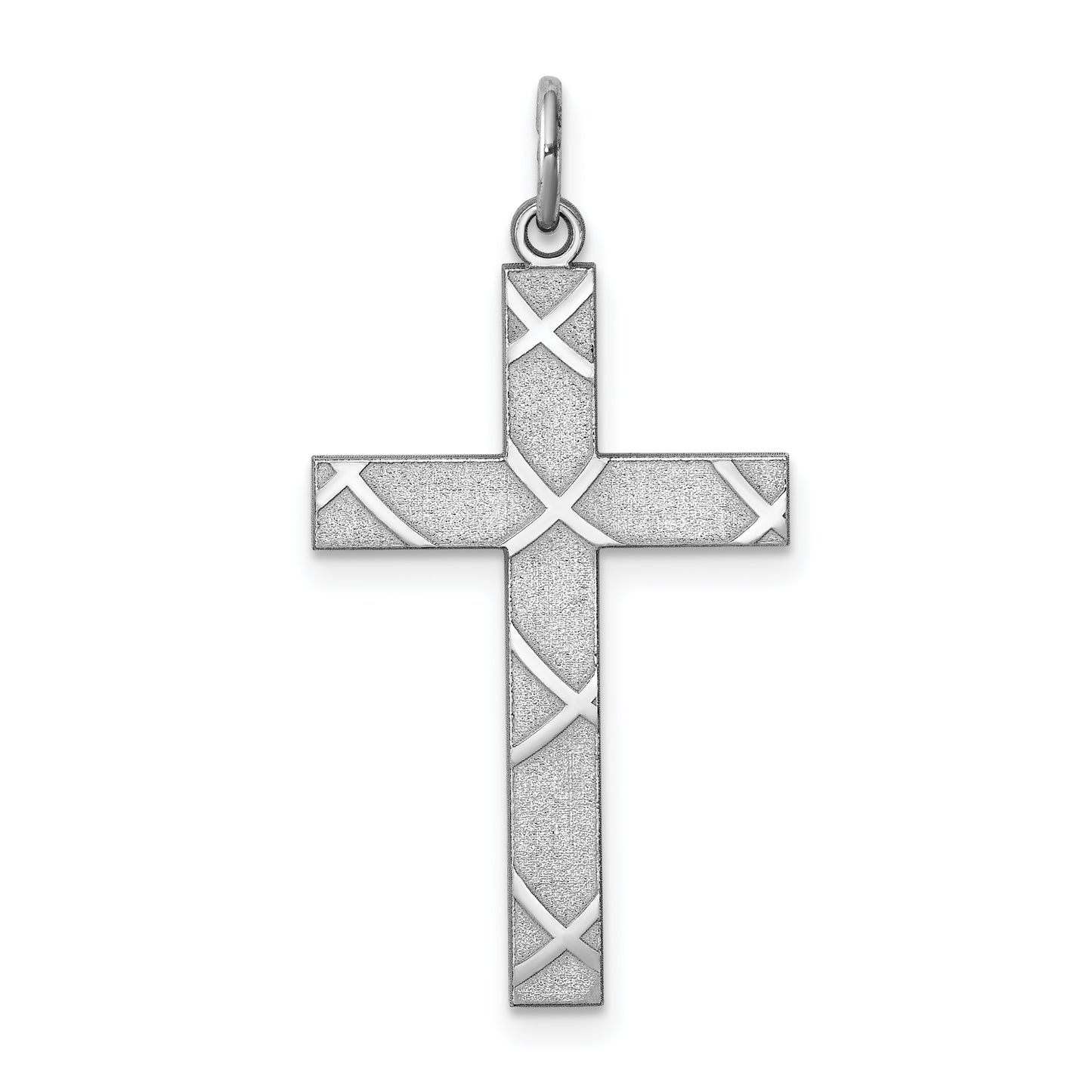 Sterling Silver Rhodium-Plated Laser Designed Cross Pendant