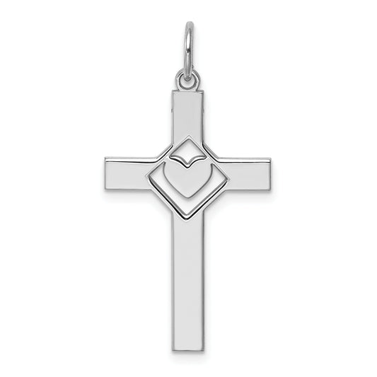 Sterling Silver Rhodium-Plated Laser Designed Cross Pendant