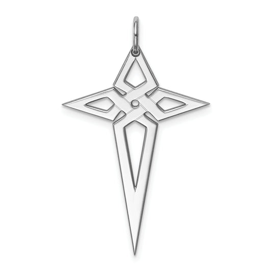 Sterling Silver Rhodium-Plated Laser Designed Cross Pendant