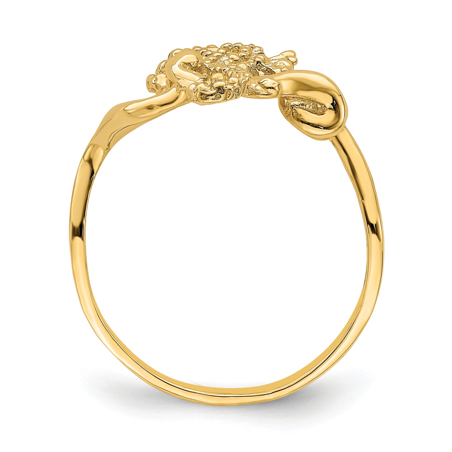 14K Yellow Gold Polished / Textured 2-D Seahorse Ring (Size 7)