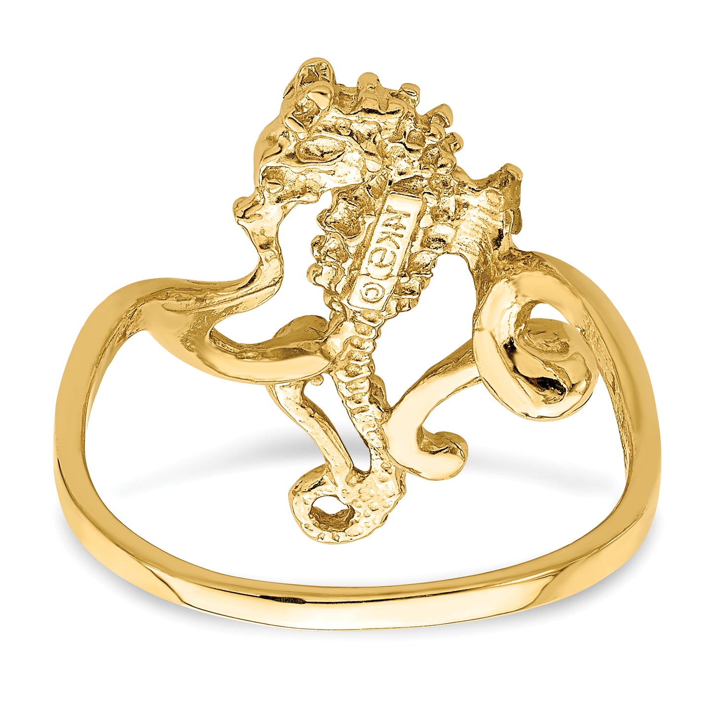 14K Yellow Gold Polished / Textured 2-D Seahorse Ring (Size 7)