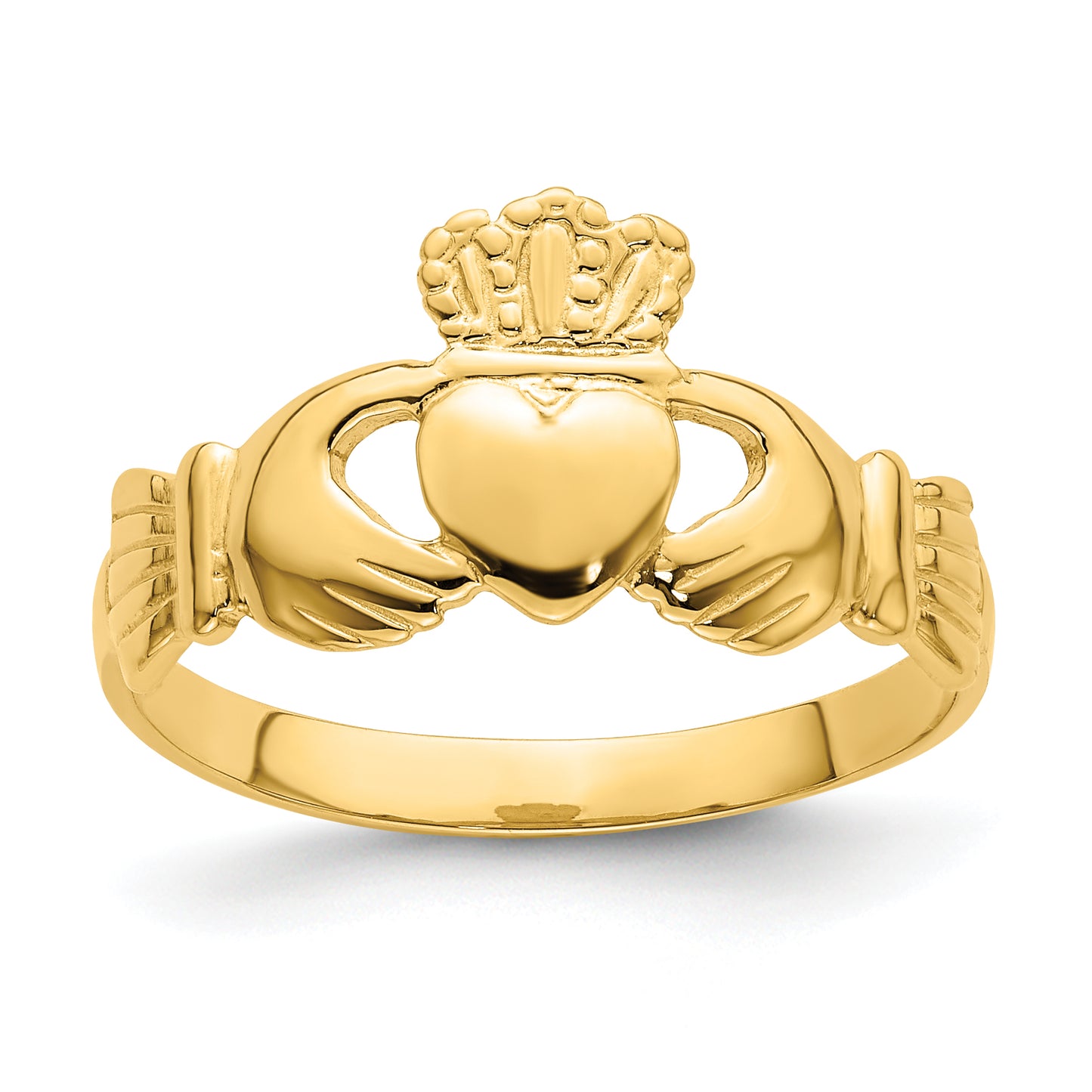 14K Yellow Gold Polished Claddagh Ring (Size 7)