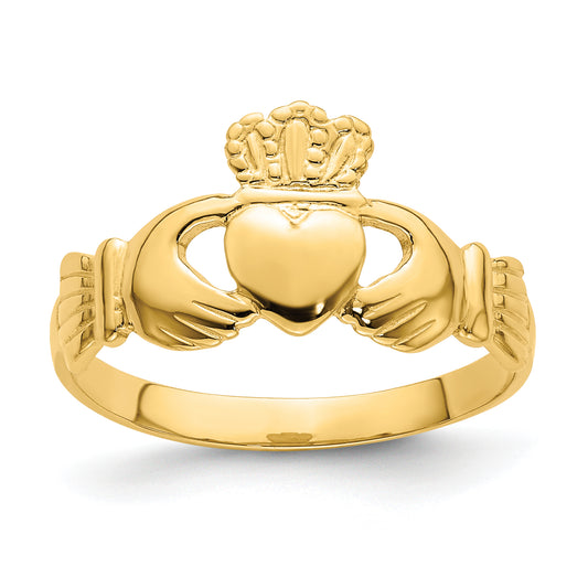 14K Yellow Gold Polished Claddagh Ring (Size 7)