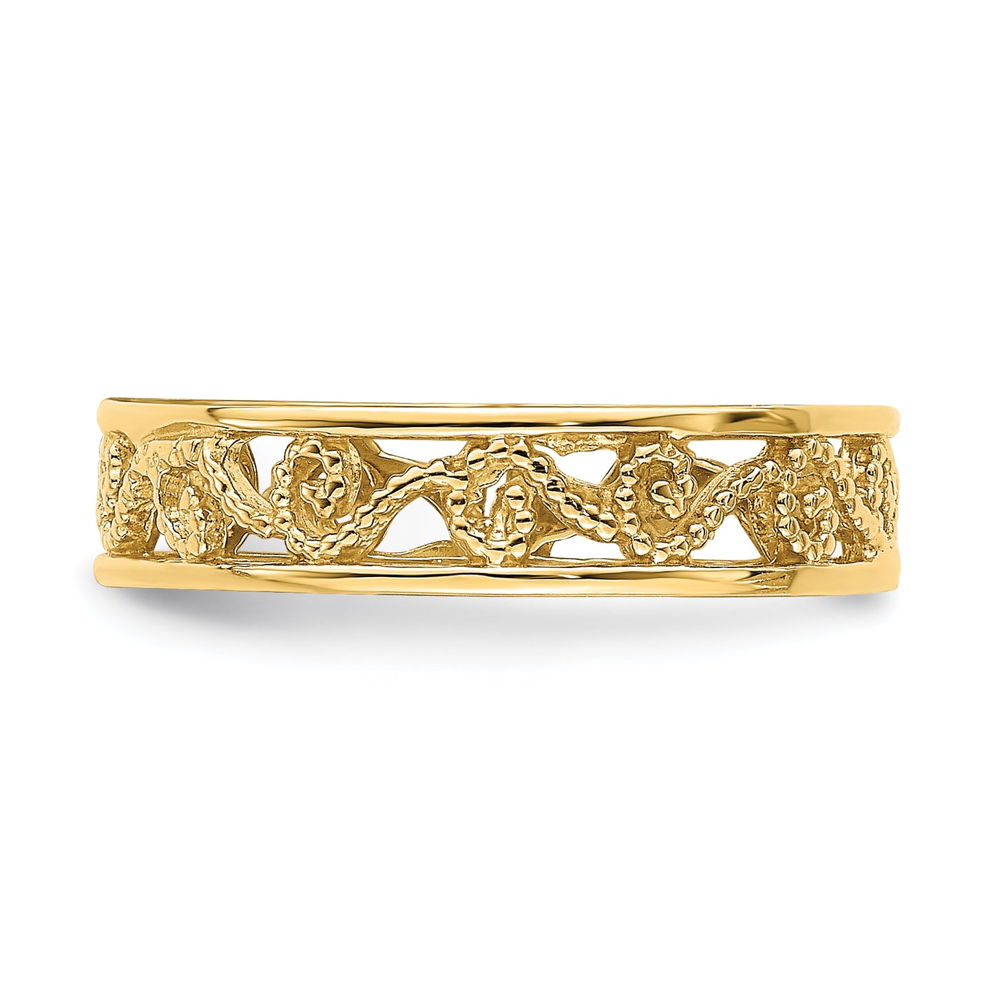 14K Yellow Gold Beaded Scroll Cut-Out Band Child'S Ring