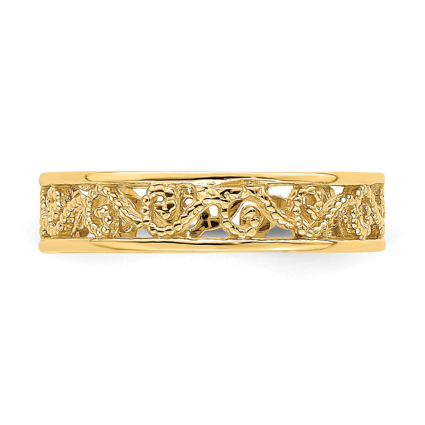 14K Yellow Gold Beaded Scroll Cut-Out Band Child'S Ring