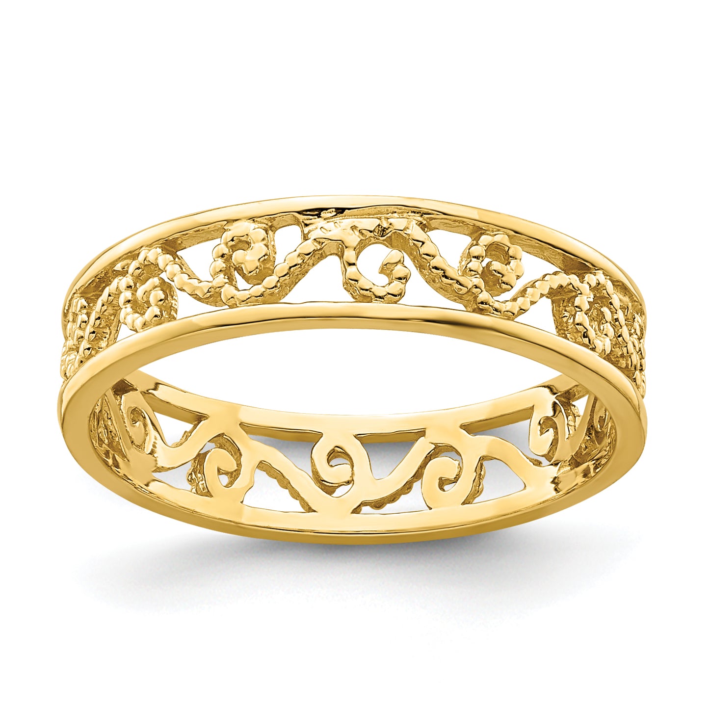 14K Yellow Gold Beaded Scroll Cut-Out Band Child'S Ring