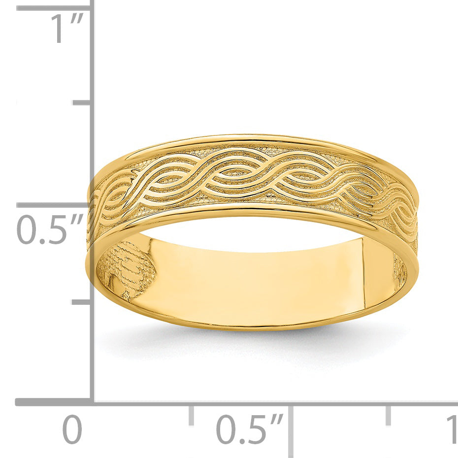 14K Yellow Gold Wave Engraved Thumb Ring (Size 9)