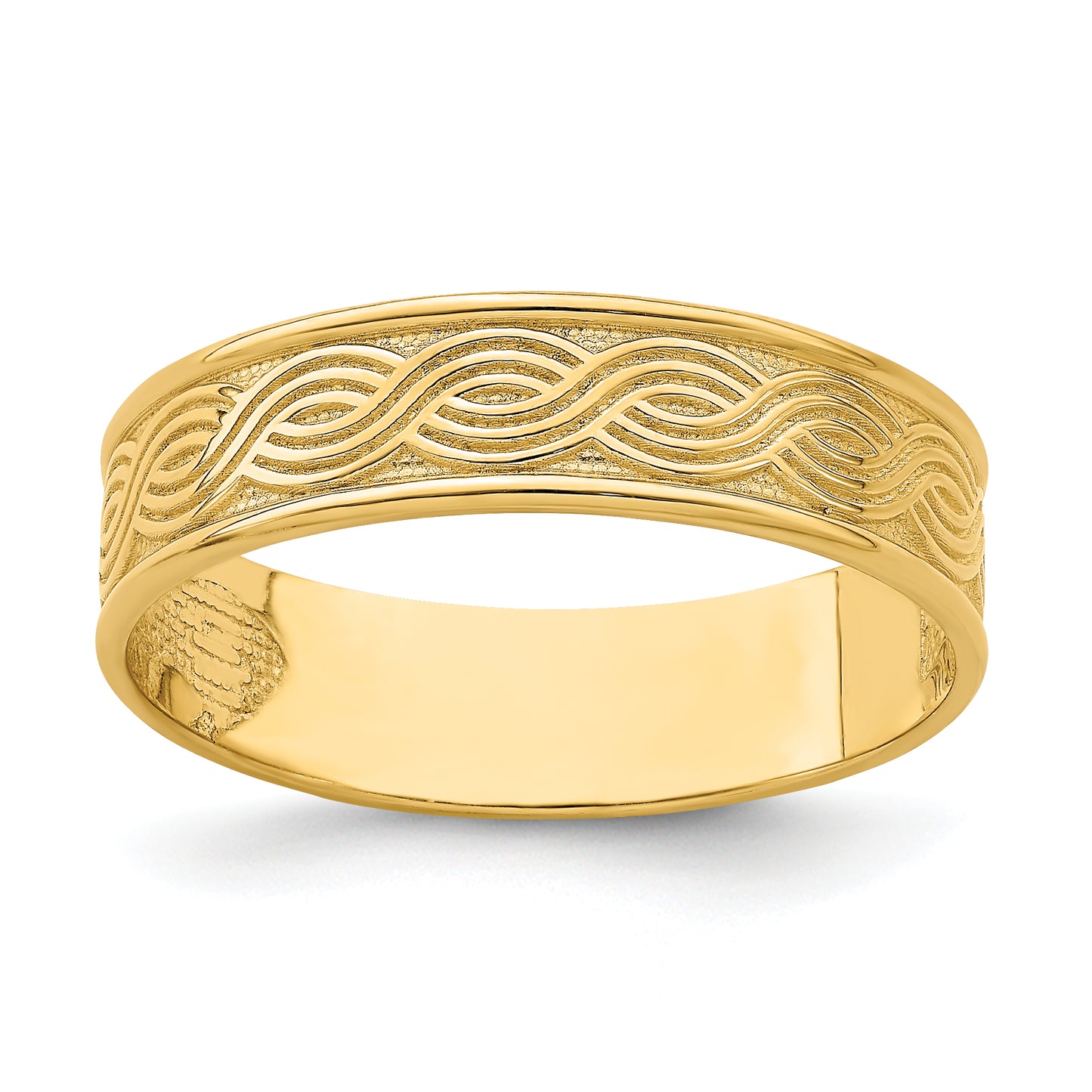 14K Yellow Gold Wave Engraved Thumb Ring (Size 9)