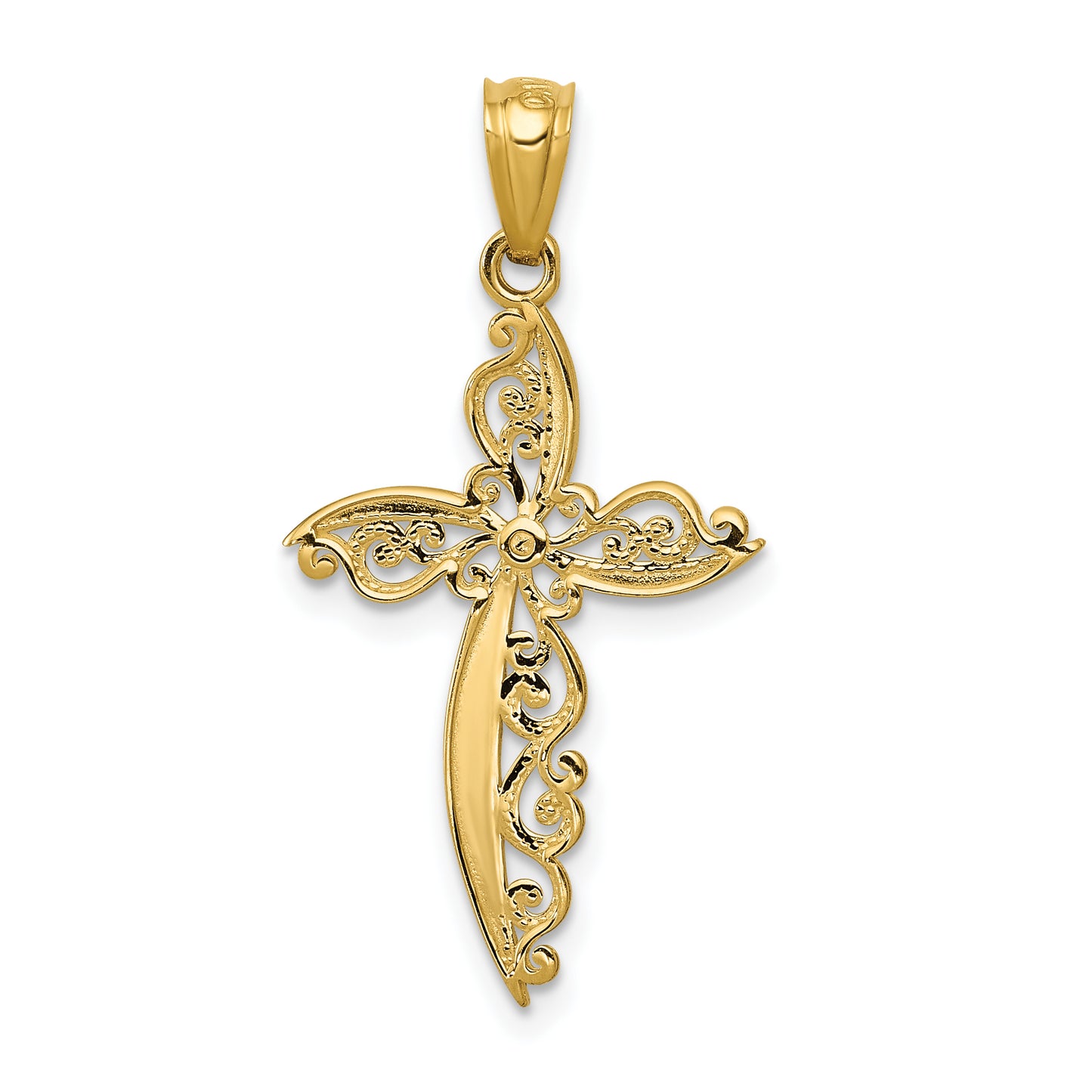 14K Yellow Gold Scroll Design Cross Pendant