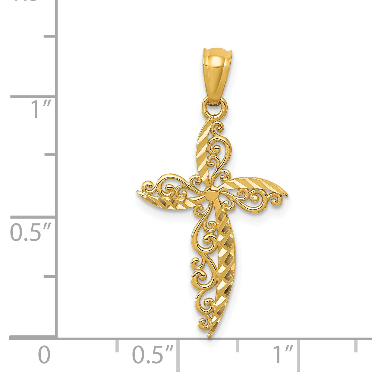 14K Yellow Gold Scroll Design Cross Pendant