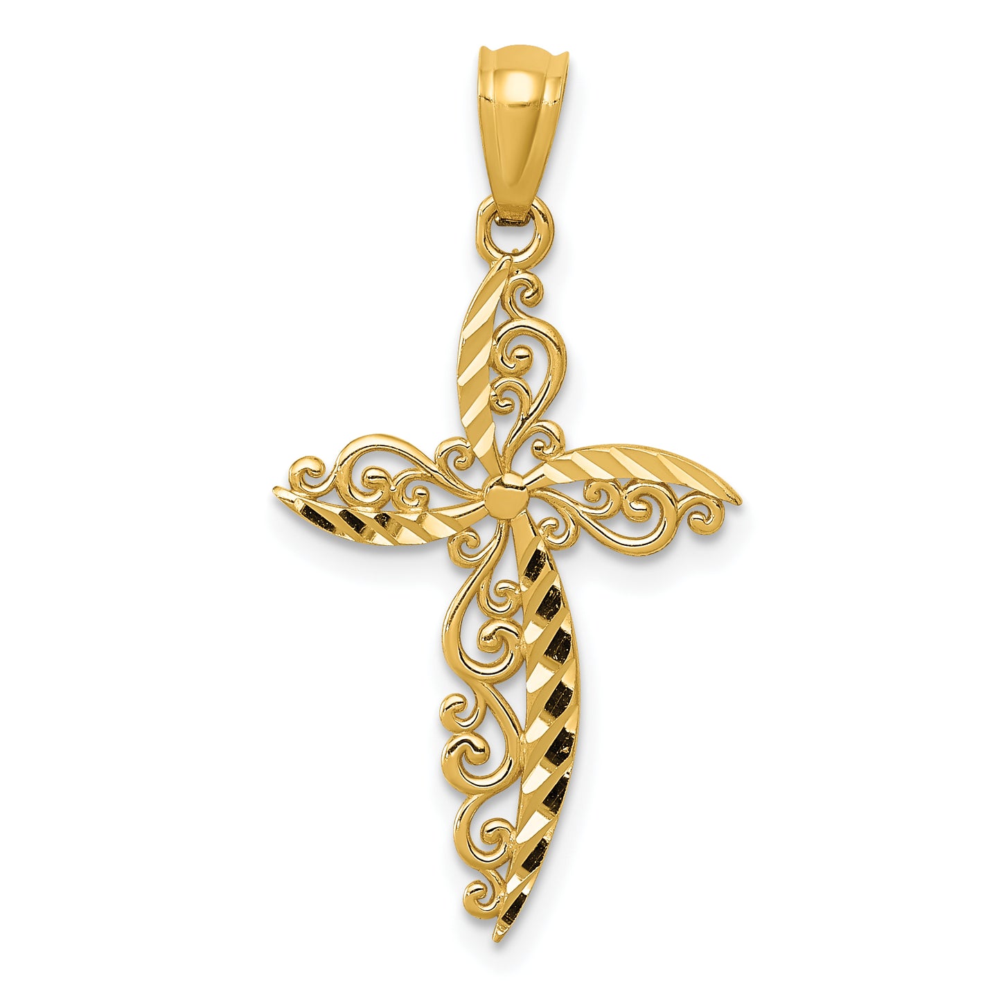 14K Yellow Gold Scroll Design Cross Pendant