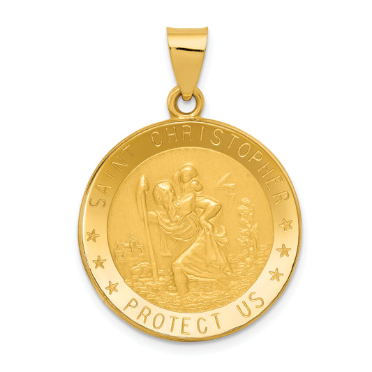 14K Yellow Gold Saint Christopher Medal Hollow Pendant