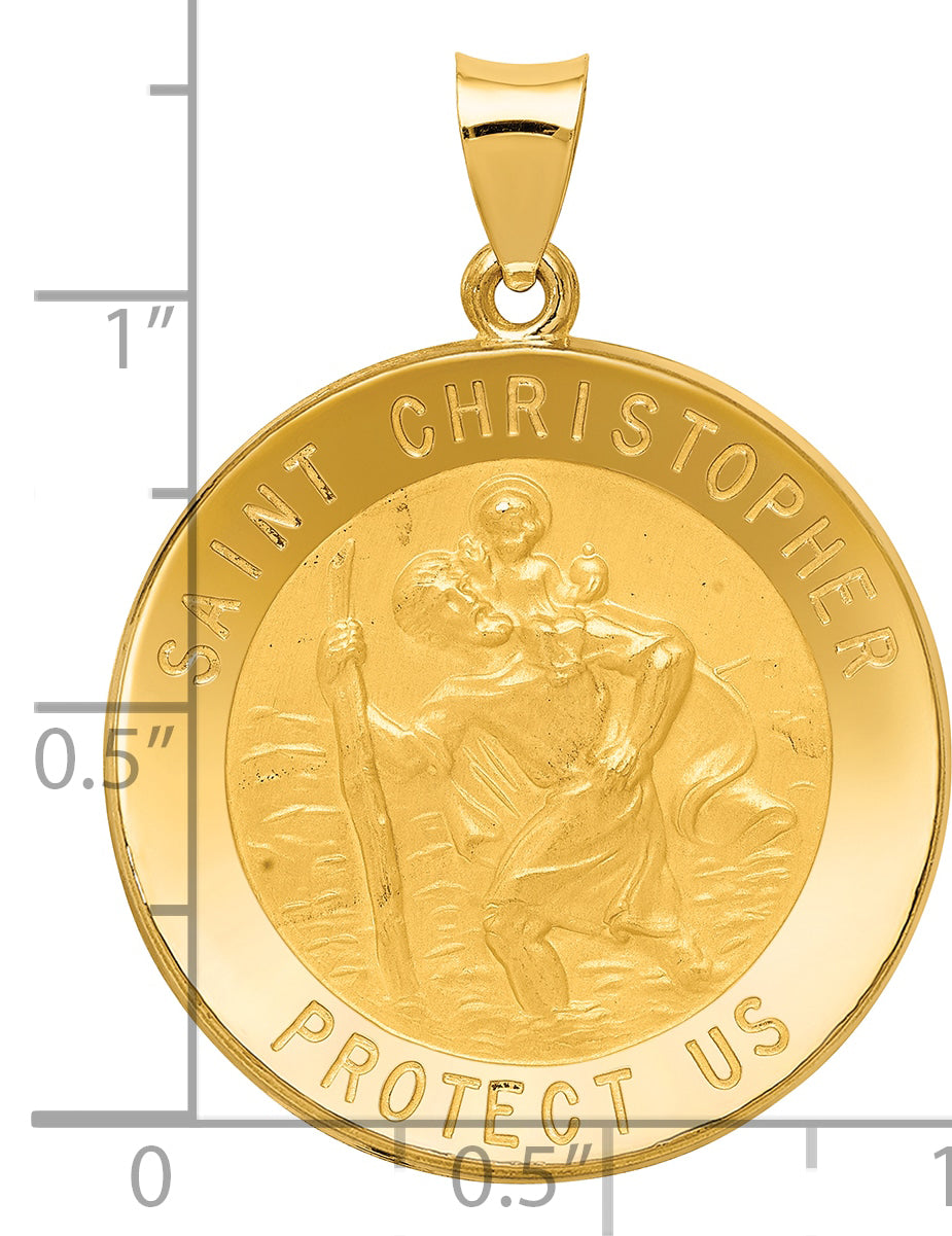 14K Yellow Gold Saint Christopher Medal Hollow Pendant