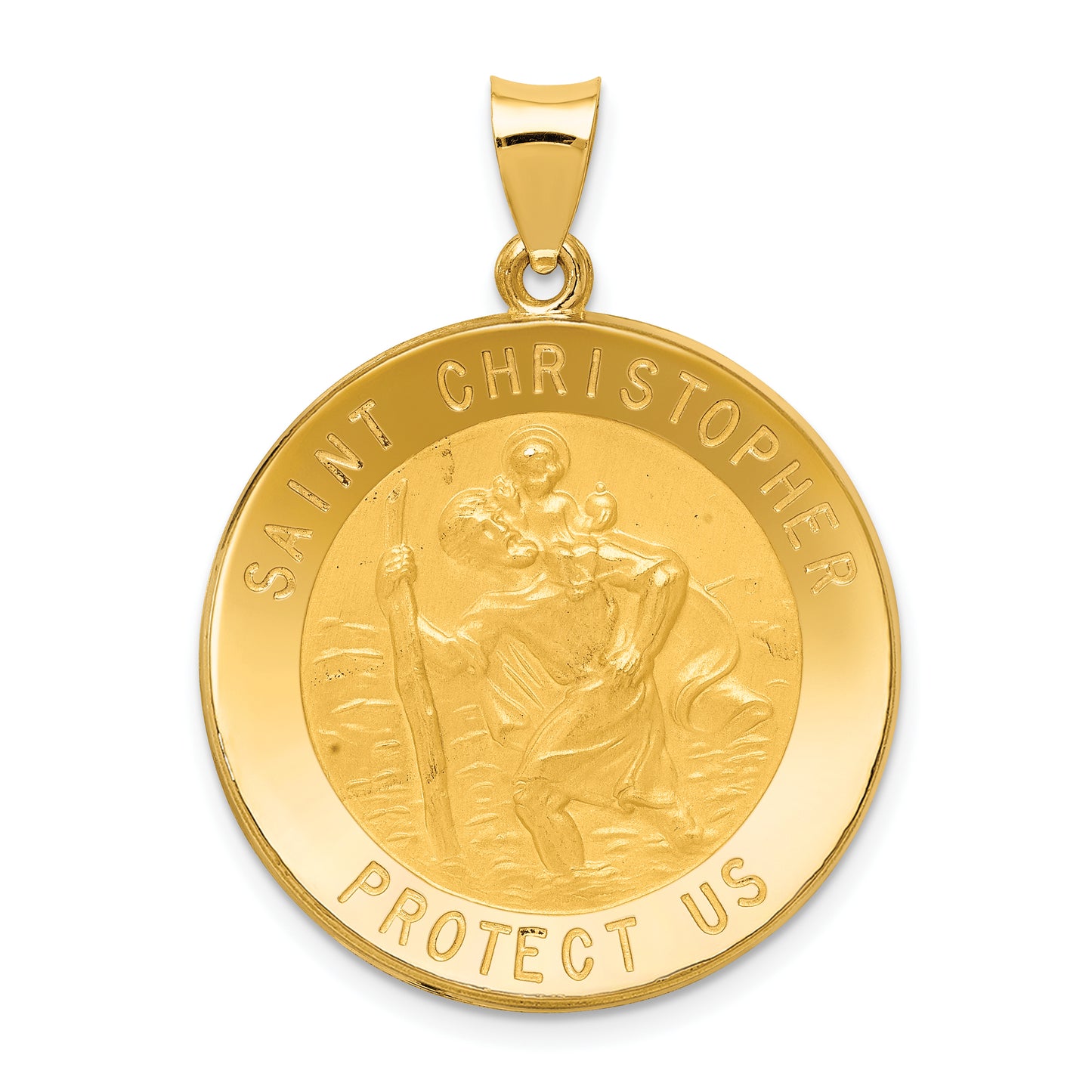 14K Yellow Gold Saint Christopher Medal Hollow Pendant