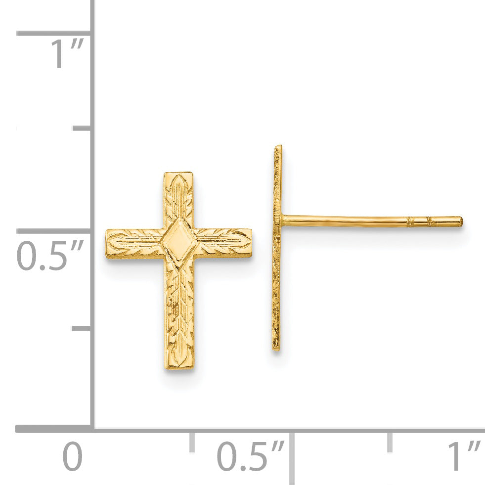 14K Yellow Gold Polished & Textured Cross Earrings