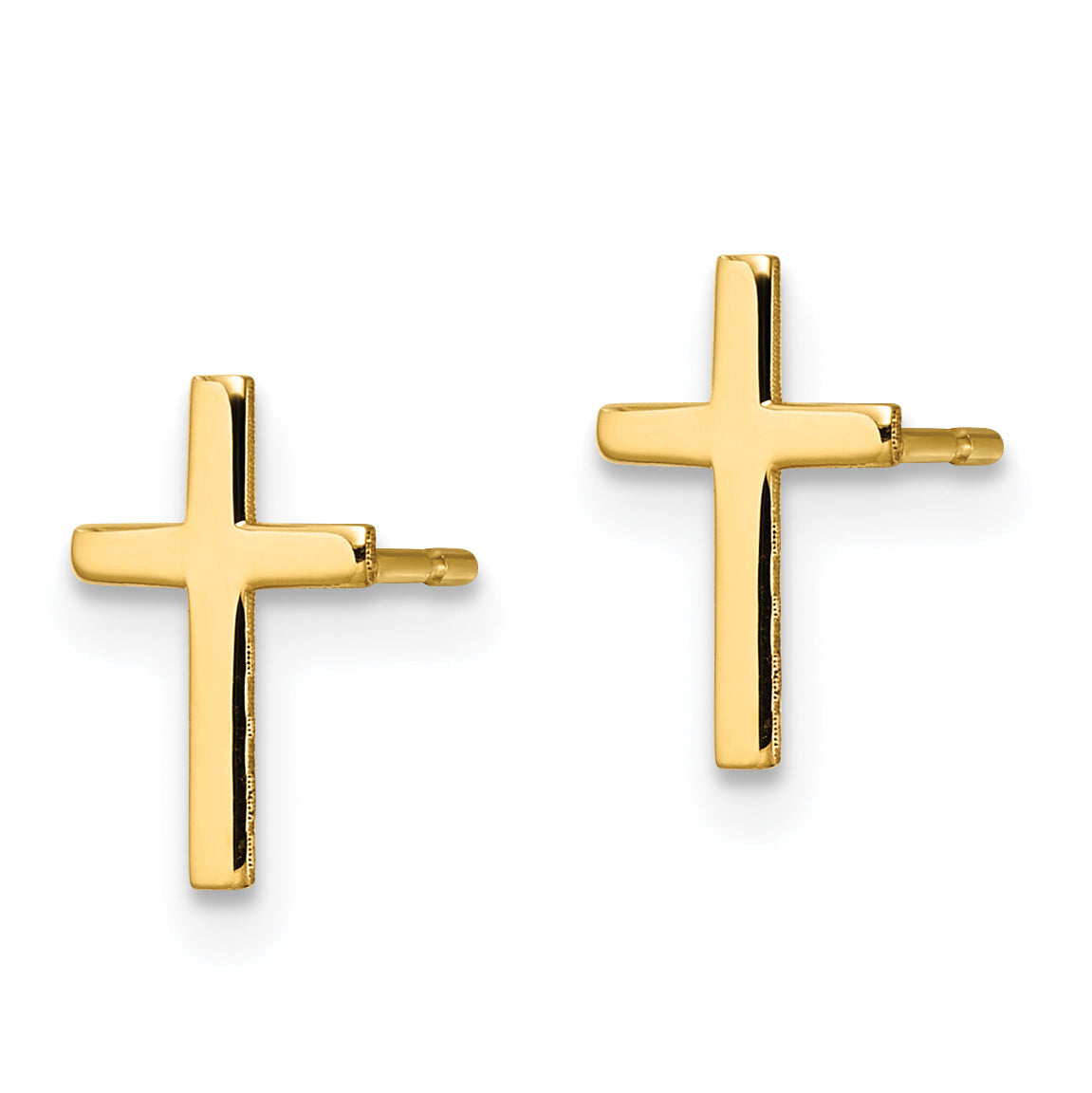 14K Yellow Gold Polished Cross Earrings