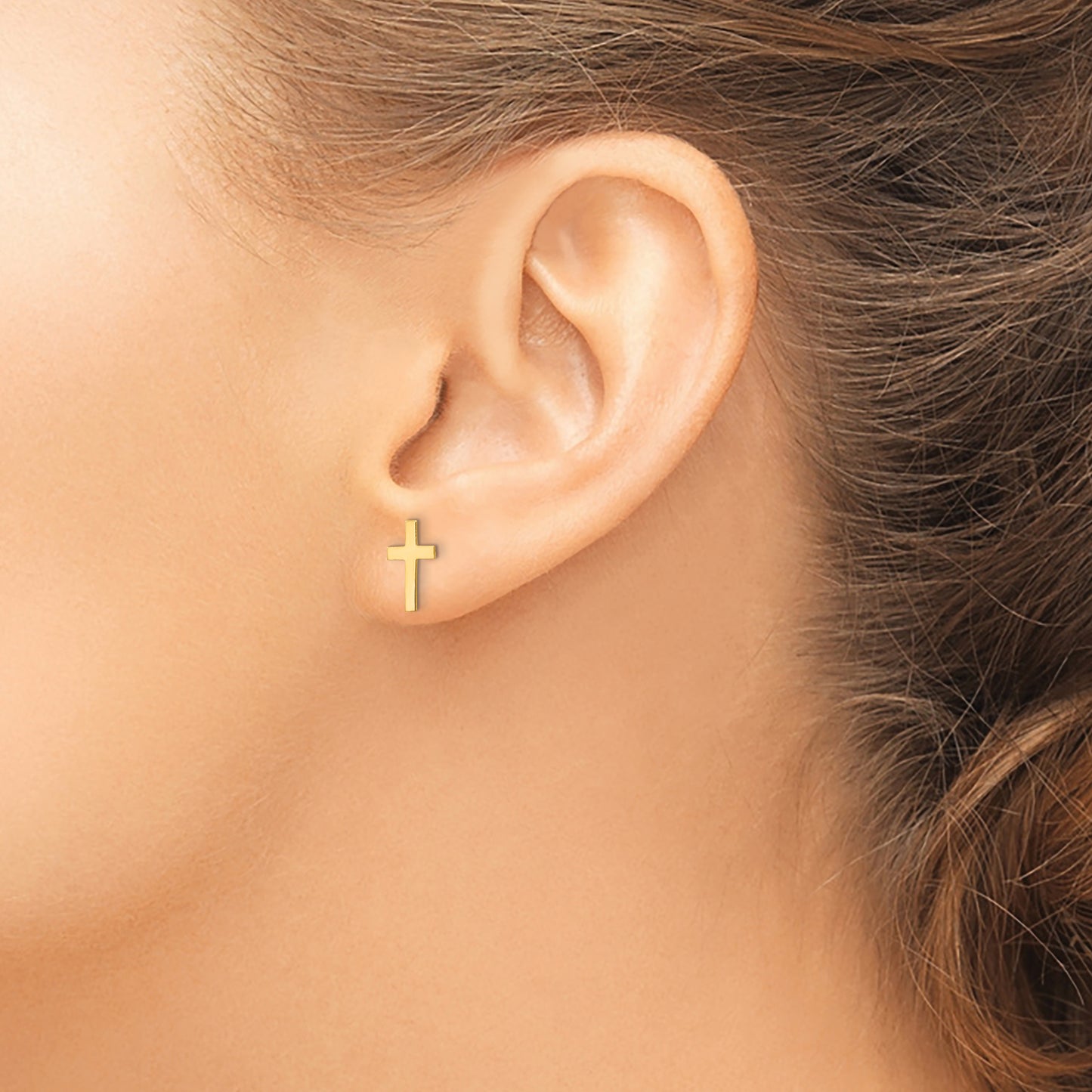 14K Yellow Gold Polished Cross Earrings