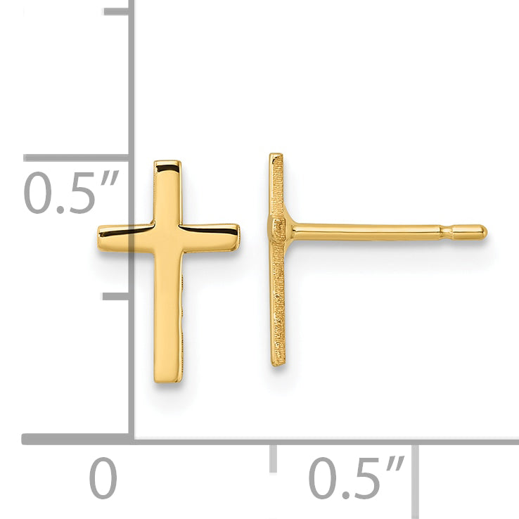 14K Yellow Gold Polished Cross Earrings