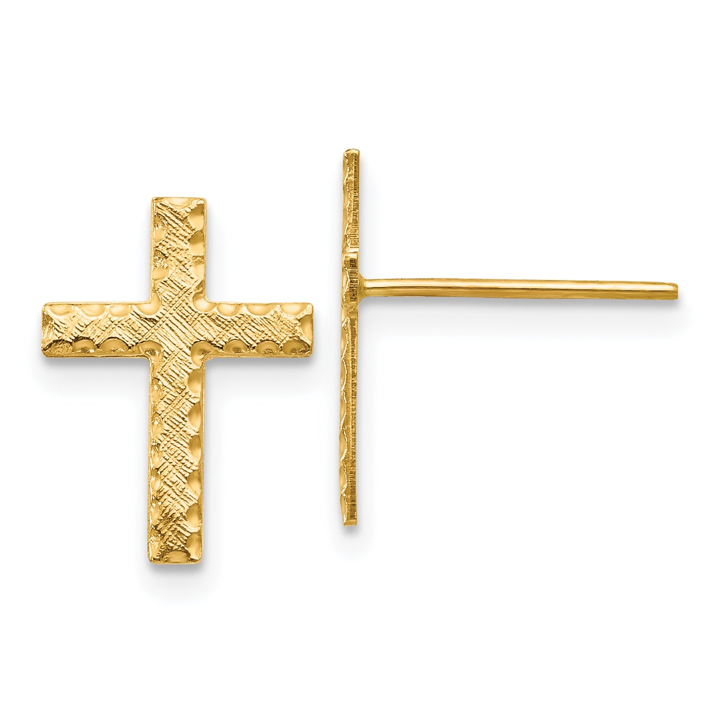 14K Yellow Gold Brushed Finish Cross Earrings