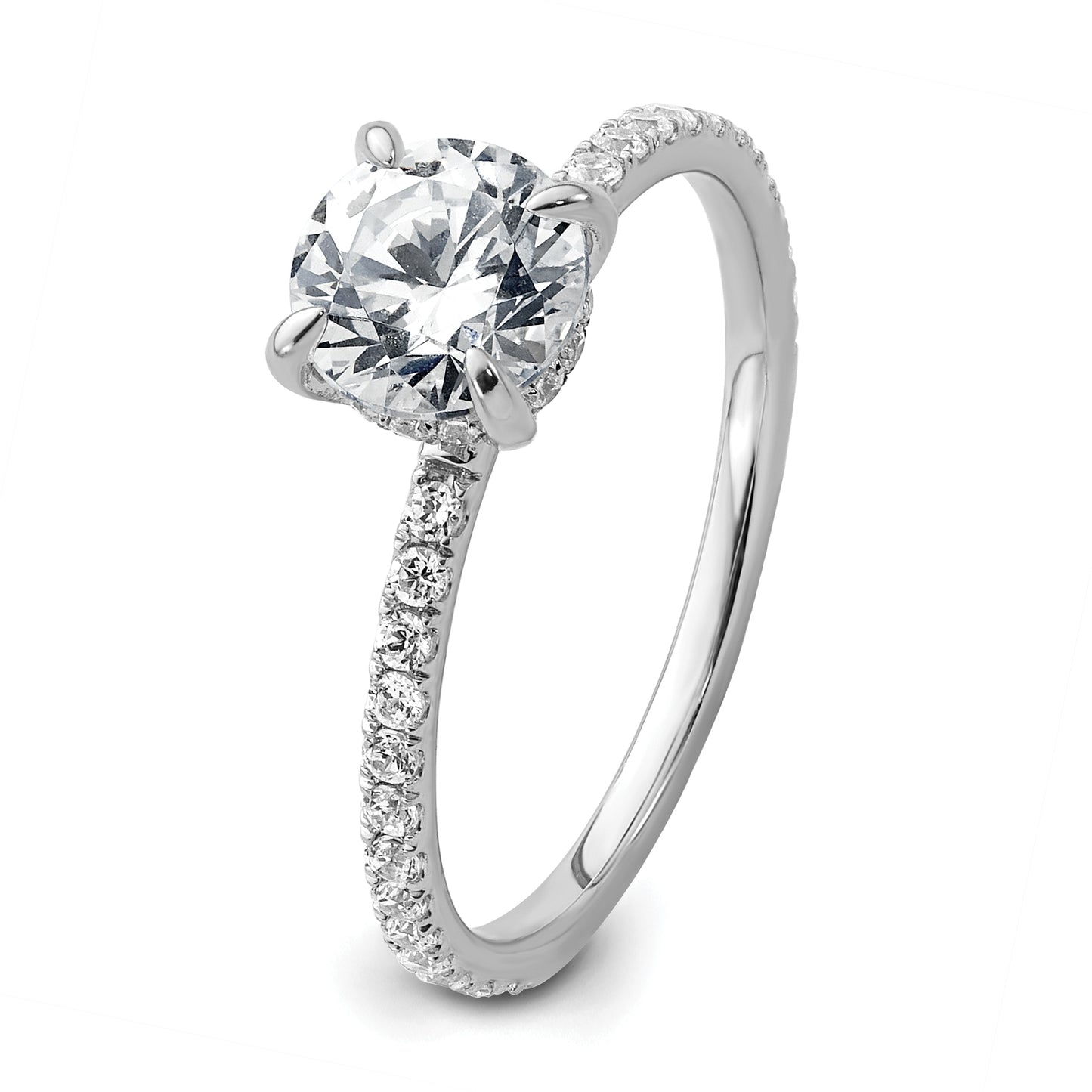 14k White Gold 1/3 Ct. Lab Grown Diamond VS/SI+ G+ 1 Ct. center Flair Round Engagement Ring