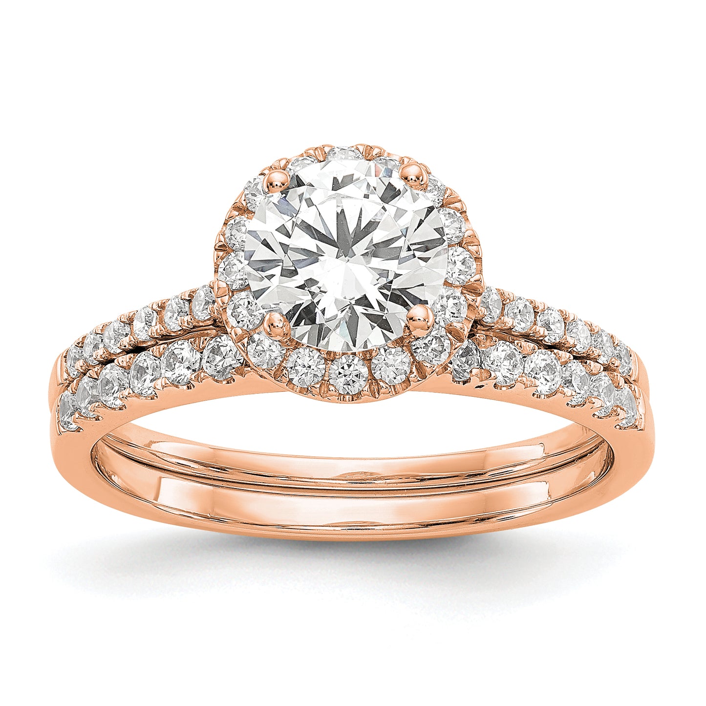 14K Rose Gold Lab Grown VS/SI+ G+ Diamond Round Halo Semi-mount Engagement Ring