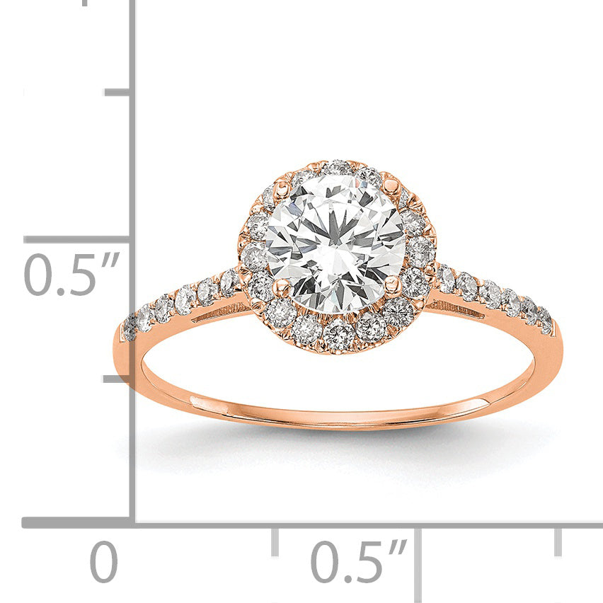 14K Rose Gold Lab Grown VS/SI+ G+ Diamond Round Halo Semi-mount Engagement Ring