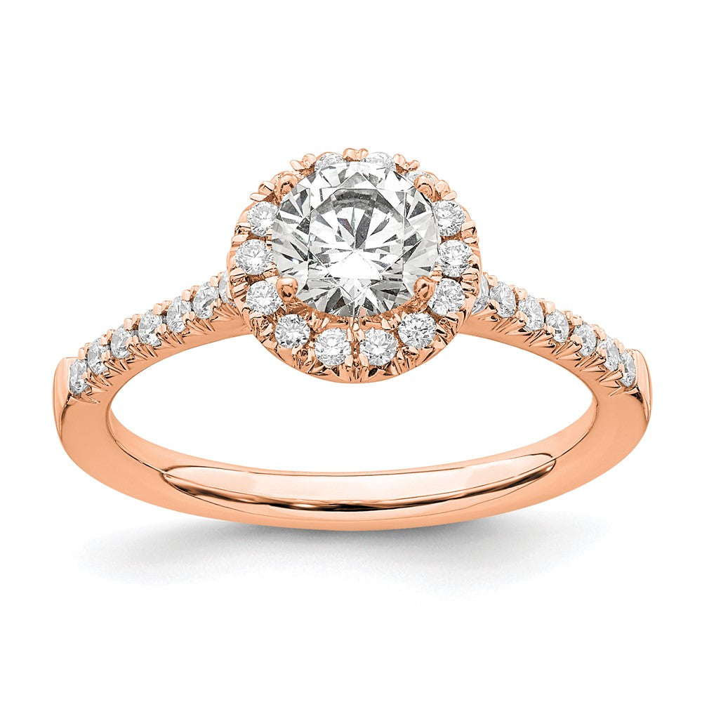 14k Rose Gold 3/4 Ct. Lab Grown Diamond VS/SI+ G+ Round Complete Size 7 Halo Engagement Ring