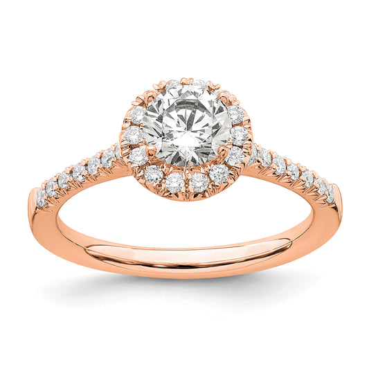 14k Rose Gold 3/4 Ct. Lab Grown Diamond VS/SI+ G+ Round Halo Engagement Ring