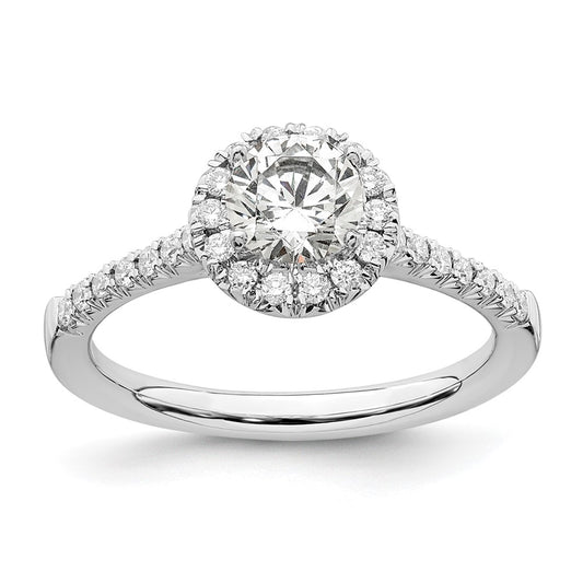 14k White Gold 3/4 Ct. Lab Grown Diamond VS/SI+ G+ Round Complete Size 6 Halo Engagement Ring