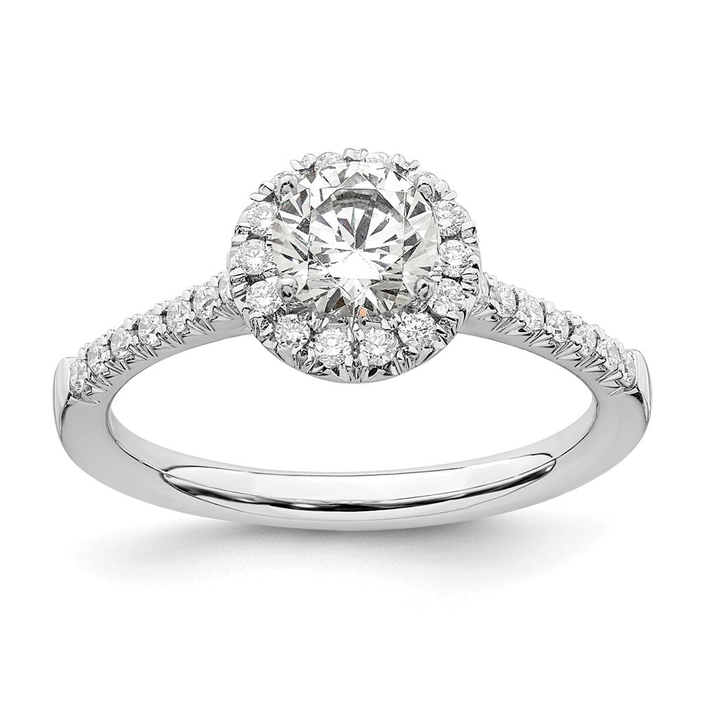 14k White Gold 3/4 Ct. Lab Grown Diamond VS/SI+ G+ Round Complete Size 7 Halo Engagement Ring